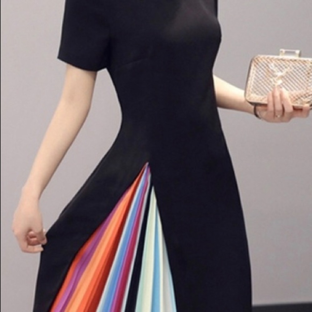 Fun summer dress with colorful pleats.